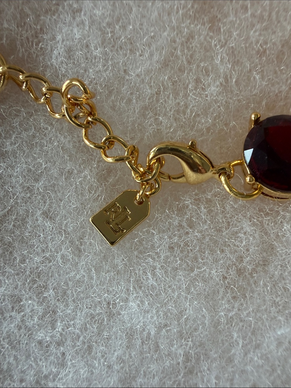 Ralph Lauren Gold-Tone Necklace with Deep Red Faceted Stones - Picture 2 of 2